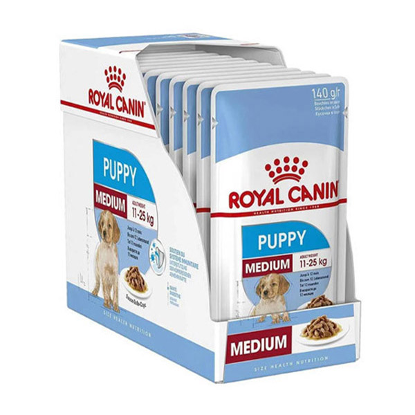 kokopet.ir - پتشاپ کوکوپت - petshop kokopet - غذای پوچ توله سگ نژاد متوسط وزن 11-25 کیلوگرم رویال کنین - Royal Canin PUPPY MEDIUM ADULT WEIGHT 11-25 KG Pouch